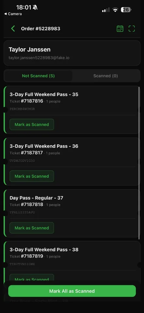 Reserveringsdetail in de i-Ticketz Scannerapp