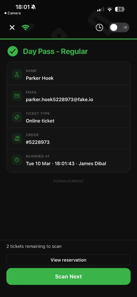 Scanresultaat in de i-Ticketz Scannerapp
