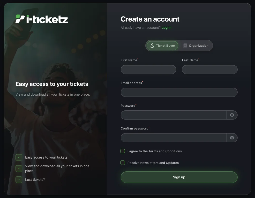 Picture of the register page for organisation