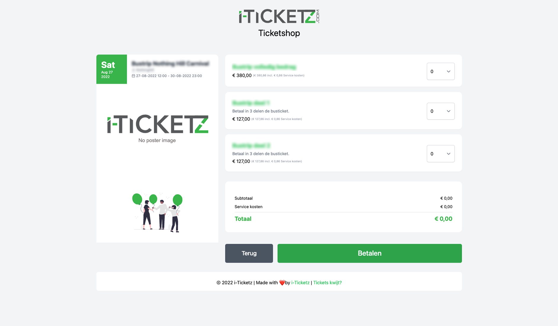 Screenshot of how to sell tickets using an ticket-shop